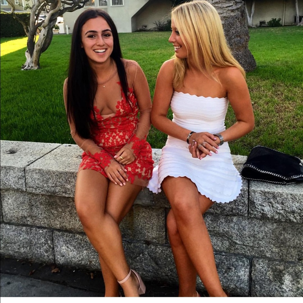 for love and lemons nude and red rose dress